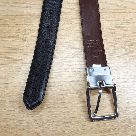 COLE HAAN Mens Belt Size 40 Brown Black Reversible Leather Silver Tone Hardware - Picture 2 of 7